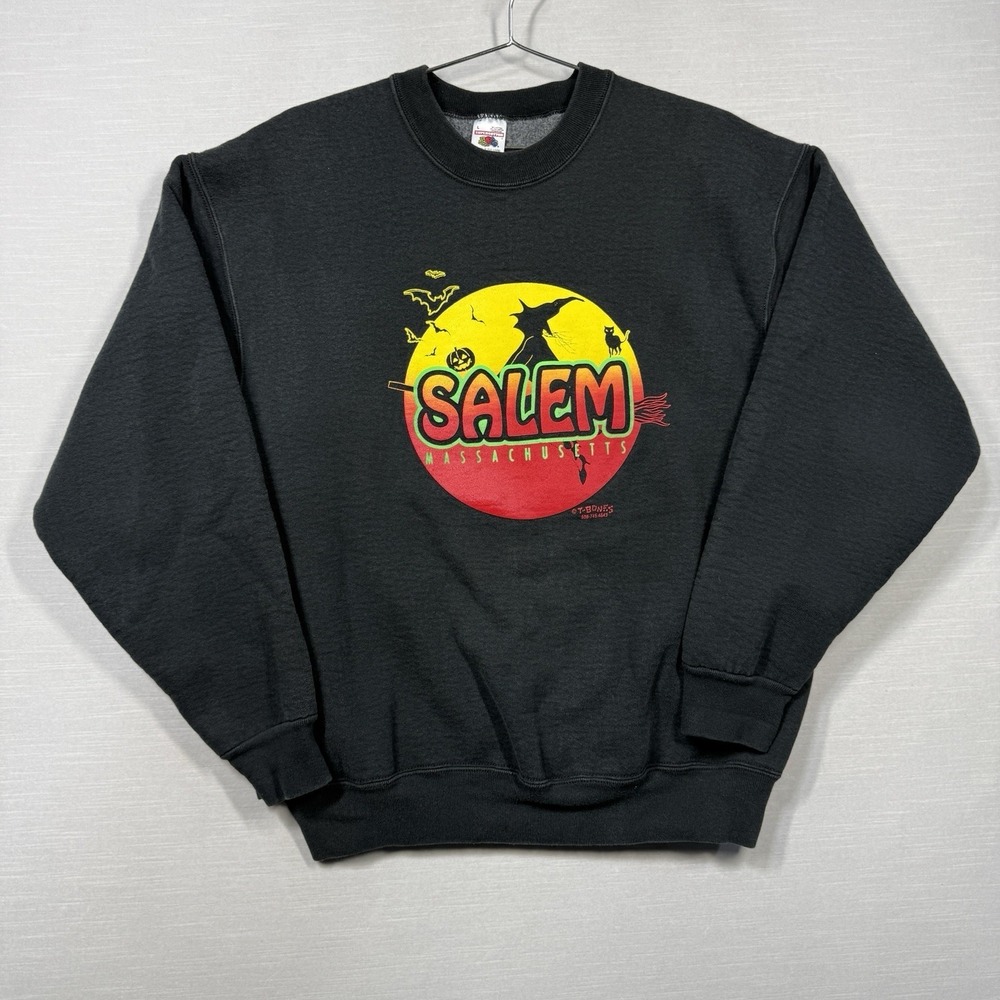 Vintage Salem Massachusetts Witch Sweatshirt Men's Large Blue USA FOTL 90s